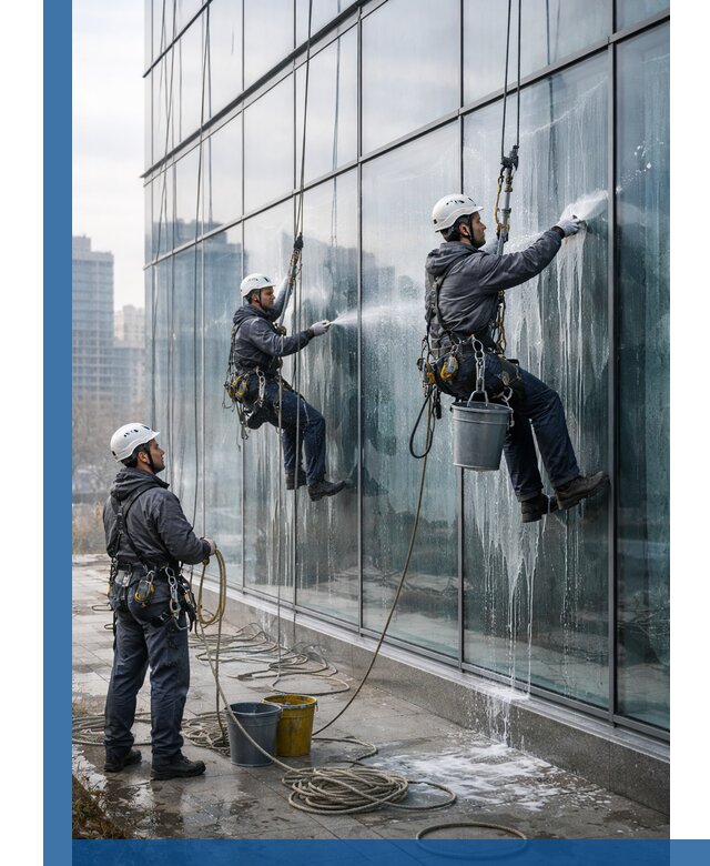 Промышленная мойка панорамных окон на высоте в Южноуральске