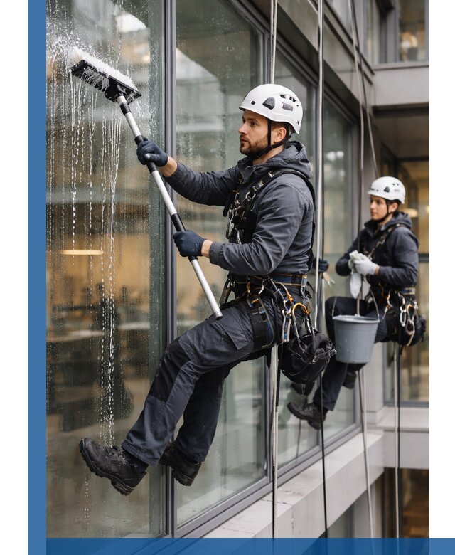 Профессиональная мойка витражей промышленными альпинистами в Южноуральске