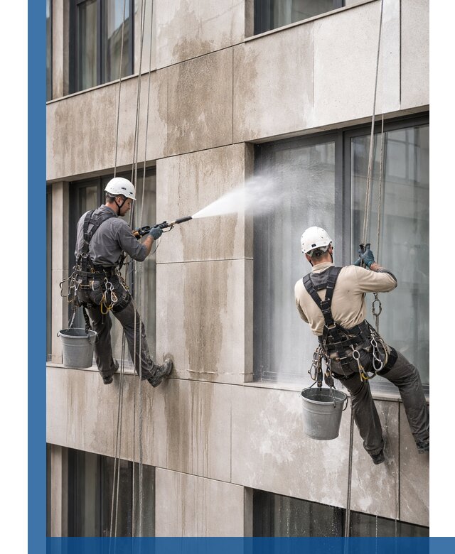 Послестроительная мойка фасада промышленным альпинизмом в Южноуральске