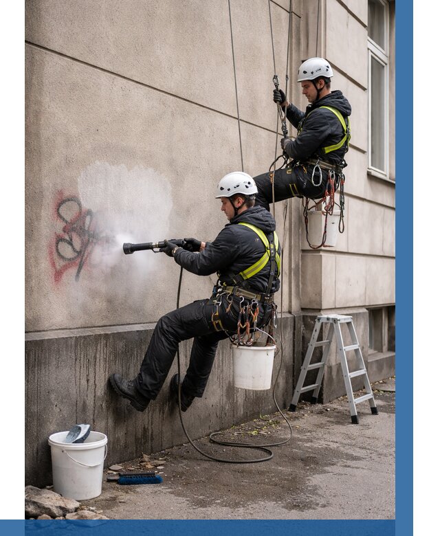 Удаление граффити с фасада в Южноуральске от 4921 р. | ВЫСОТНИК-Жрк