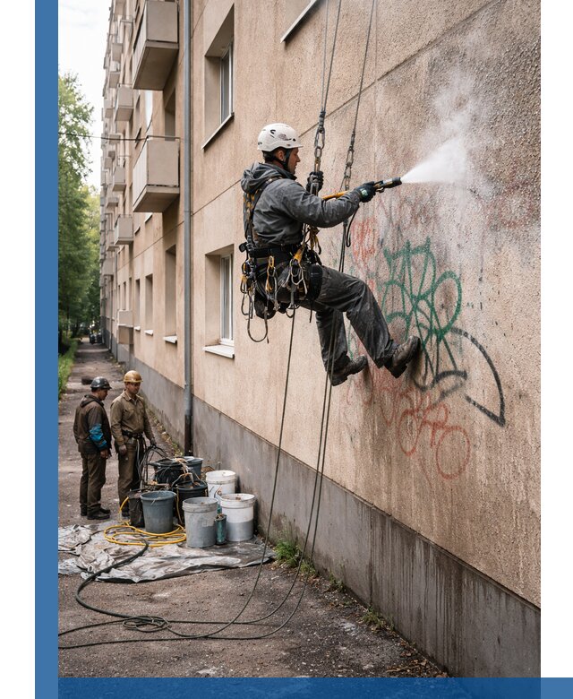 Удаление граффити с фасада в Южноуральске без следов и повреждений