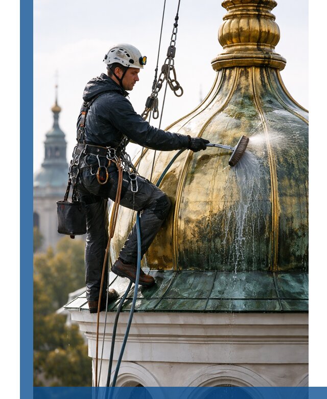 Профессиональная мойка куполов и шпилей высотными альпинистами в Южноуральске