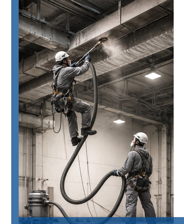 Обеспыливание потолочных конструкций в Южноуральске промышленным альпинизмом