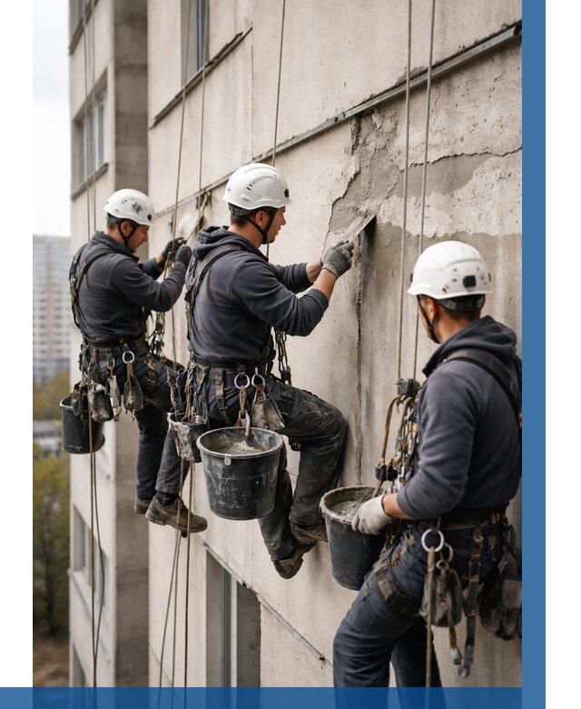 Ремонт бетонных элементов фасада в Южноуральске от 2734 р. | ВЫСОТНИК-Жрк