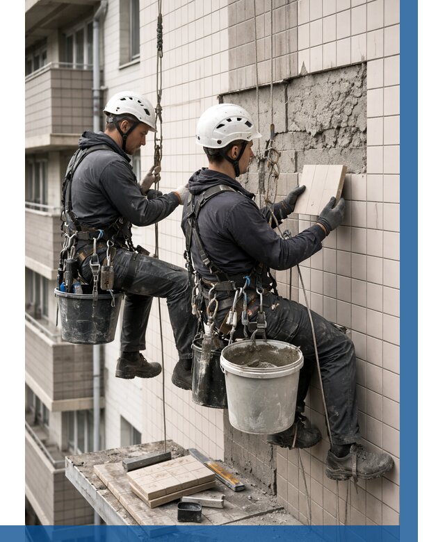 Ремонт облицовки фасада плиткой в Южноуральске от 1968 р. | ВЫСОТНИК-Жрк