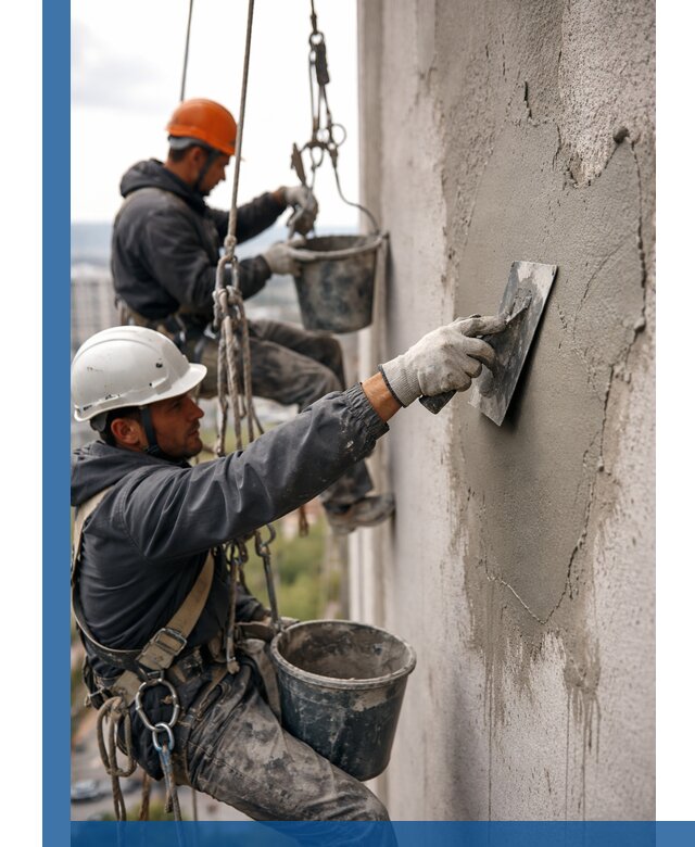 Штукатурка фасада на высоте в Южноуральске профессиональные работы