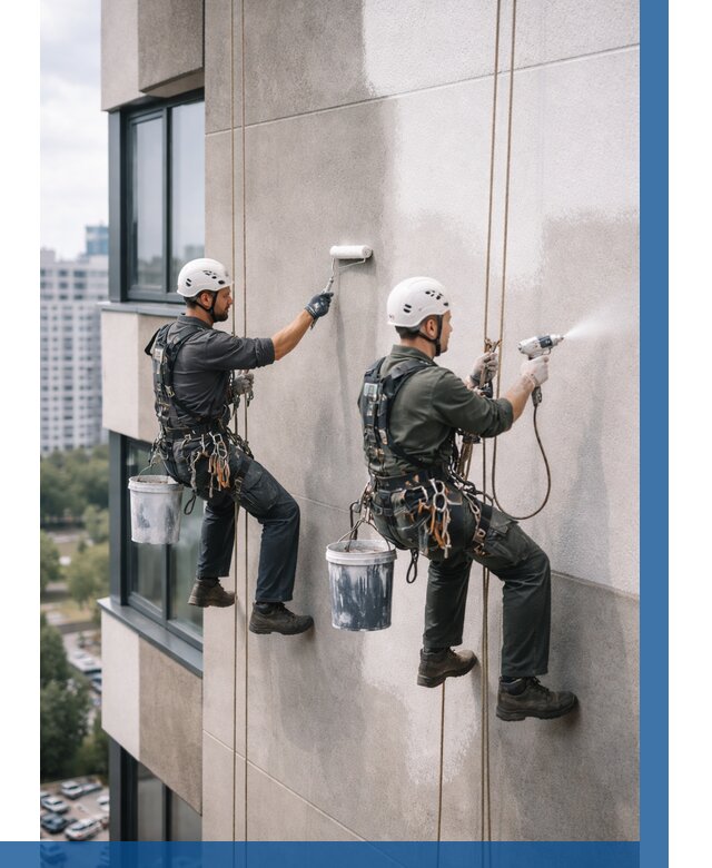 Покраска фасада альпинистами в Южноуральске от 328 р. | ВЫСОТНИК-Жрк