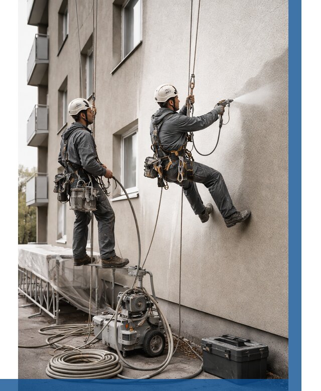 Безвоздушная покраска фасада в Южноуральске от 241 р/м² | ВЫСОТНИК-Жрк