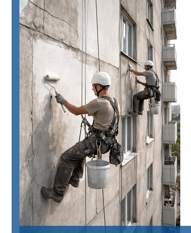 Покраска бетонного фасада в Южноуральске для жилых и промышленных объектов