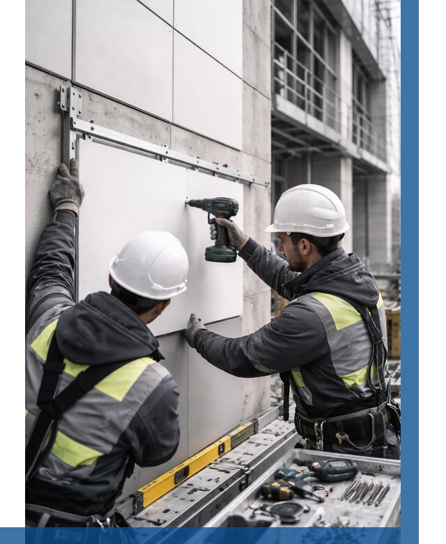 Монтаж композитных панелей фасада в Южноуральске от 2734 р. | ВЫСОТНИК-Жрк