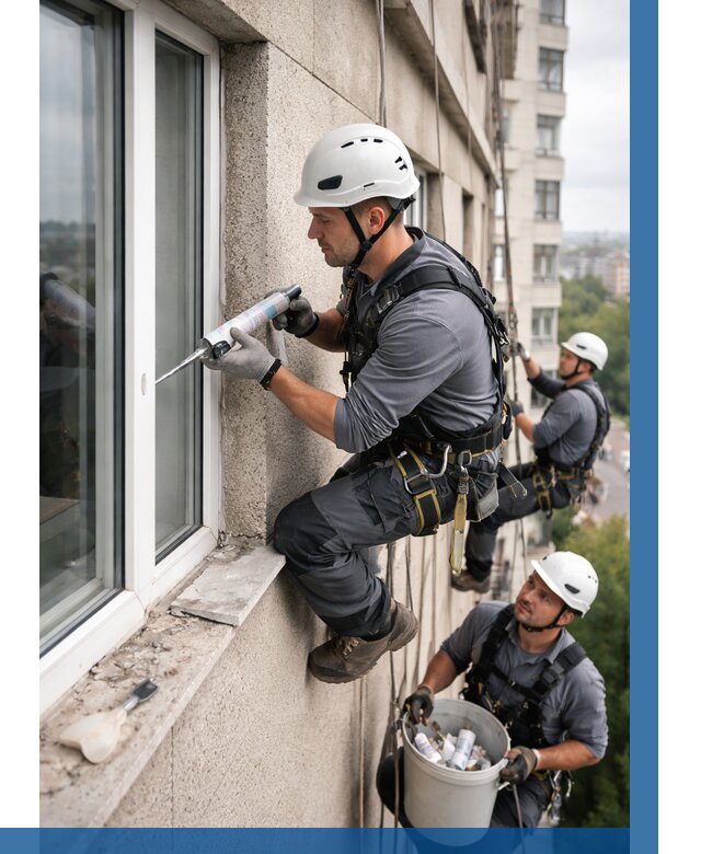 Герметизация оконных швов снаружи в Южноуральске от 1640 р. | ВЫСОТНИК-Жрк