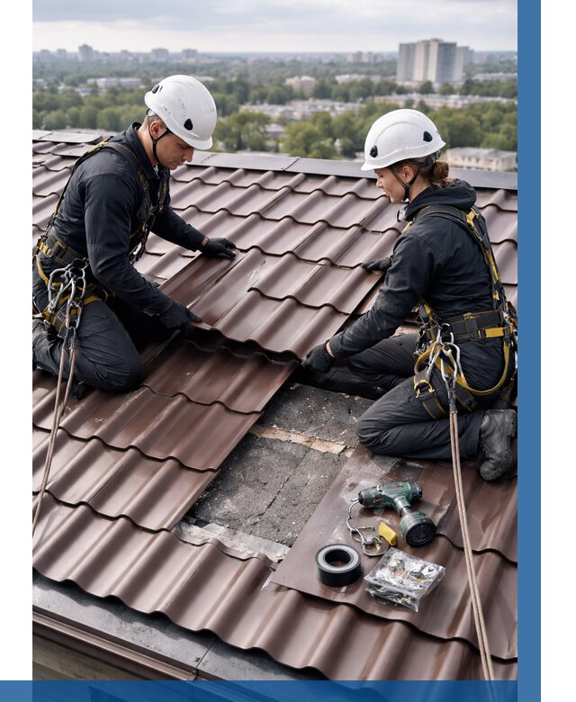 Ремонт металлочерепицы на крыше в Южноуральске от 984 р. | ВЫСОТНИК-Жрк