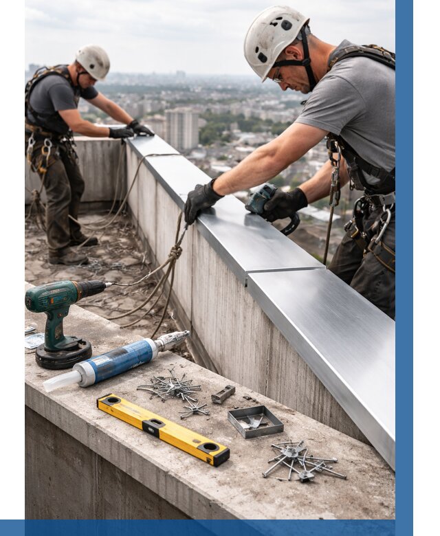 Монтаж парапетных крышек в Южноуральске от 875 р. | ВЫСОТНИК-Жрк