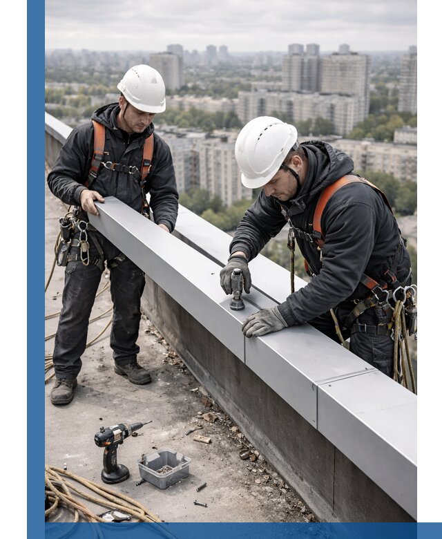 Монтаж парапетных крышек и ограждений кровли в Южноуральске