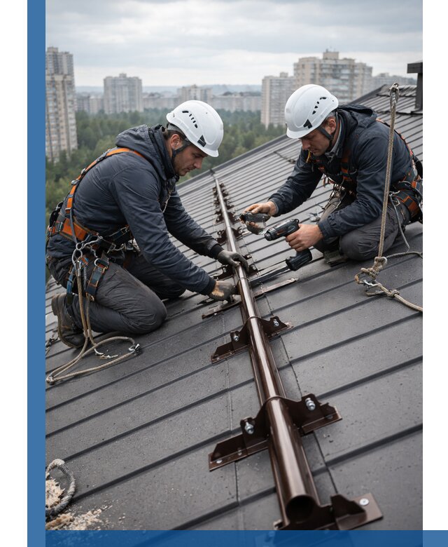 Монтаж снегозадержателей на кровле зданий в Южноуральске под ключ