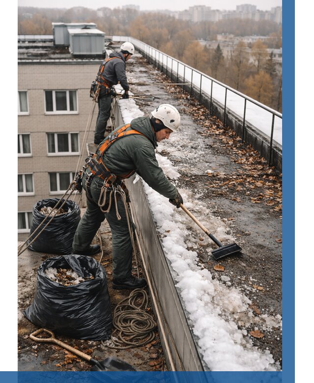 Очистка кровли по периметру в Южноуральске от 601 р. | ВЫСОТНИК-Жрк