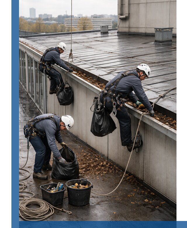 Очистка кровли по периметру в Южноуральске силами промышленных альпинистов