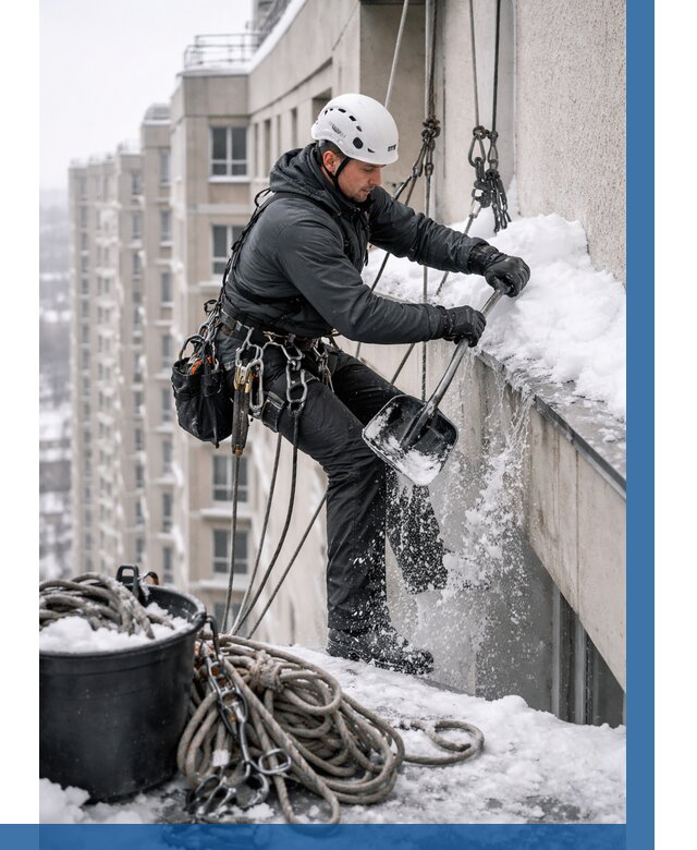 Очистка карнизов от снега в Южноуральске от 328 р. | ВЫСОТНИК-Жрк