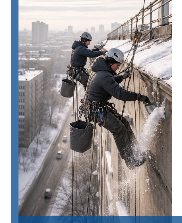 Очистка карнизов от снега в Южноуральске профессионально и безопасно