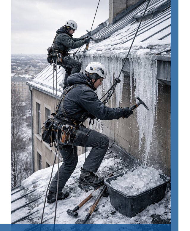 Удаление наледи с кровли в Южноуральске от 6015 р. | ВЫСОТНИК-Жрк