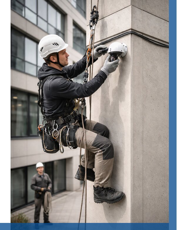 Монтаж камер видеонаблюдения на фасаде в Южноуральске от 9296 р.-ВЫСОТНИК-Жрк