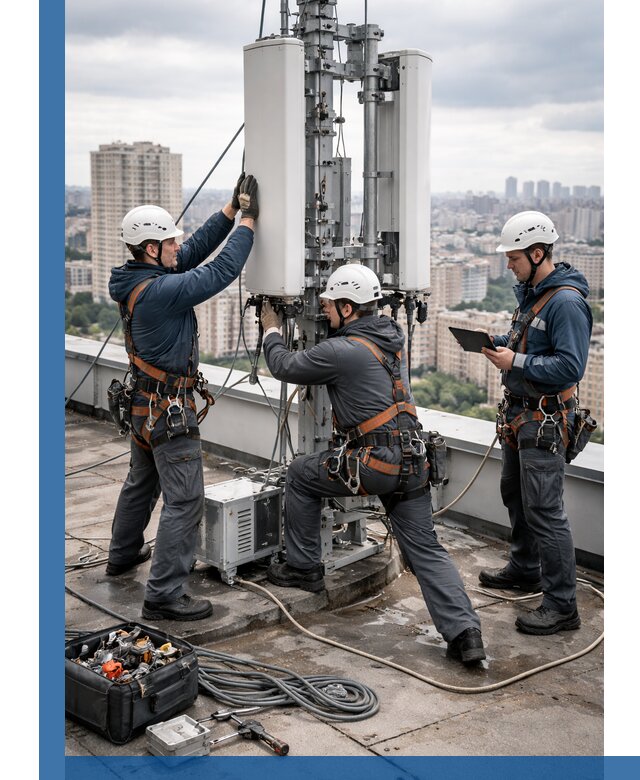 Монтаж антенн связи на крыше в Южноуральске с вводом в эксплуатацию