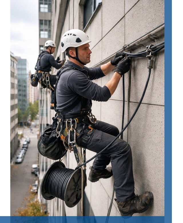 Прокладка кабеля по фасаду в Южноуральске от 383 р. | ВЫСОТНИК-Жрк