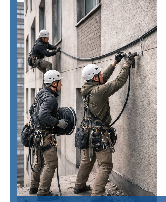 Прокладка кабеля по фасаду в Южноуральске, профессиональный монтаж