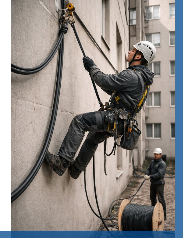 Протяжка кабеля питания на высоте в Южноуральске от 492 р. | ВЫСОТНИК-Жрк