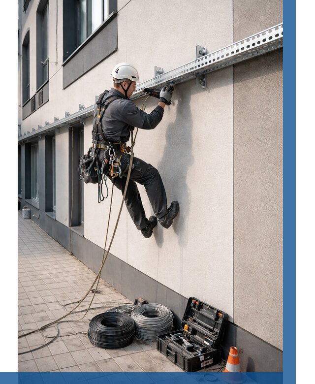 Монтаж кабельных лотков на фасаде в Южноуральске от 1312 р. | ВЫСОТНИК-Жрк