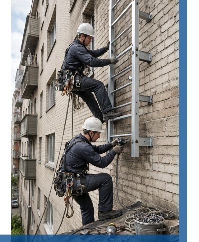 Монтаж пожарной лестницы в Южноуральске от 27340 р заказать у ВЫСОТНИК-Жрк