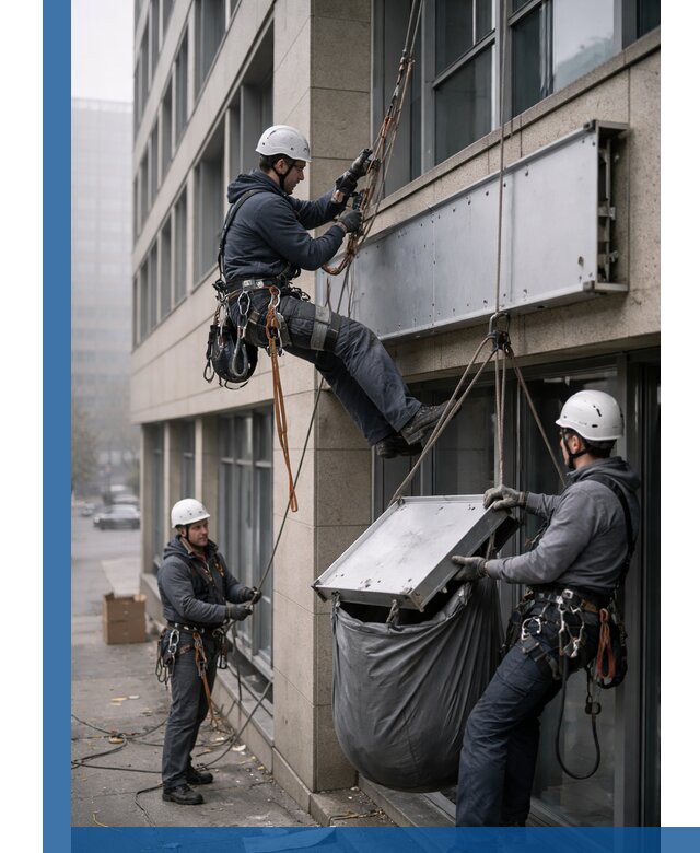 Демонтаж рекламной вывески с высотными работами в Южноуральске