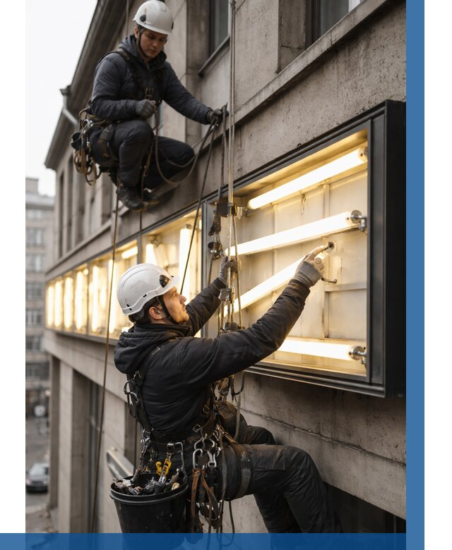 Замена ламп в вывеске в Южноуральске под ключ от 3828 р. | ВЫСОТНИК-Жрк