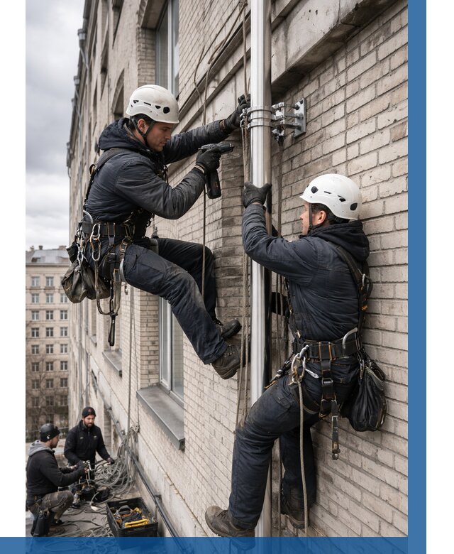 Монтаж флагштока на здании в Южноуральске от 7108 р. | ВЫСОТНИК-Жрк