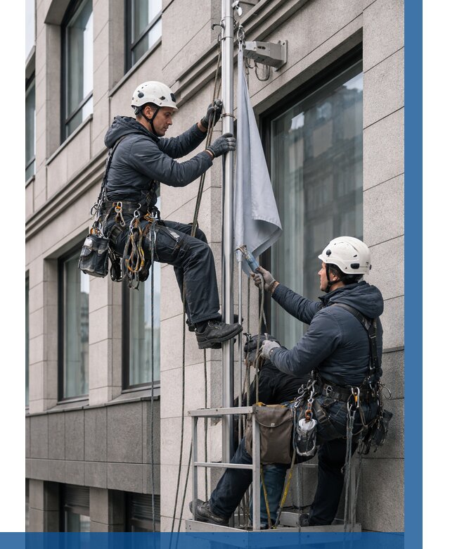 Установка флагов на фасаде в Южноуральске от 4921 р. | ВЫСОТНИК-Жрк