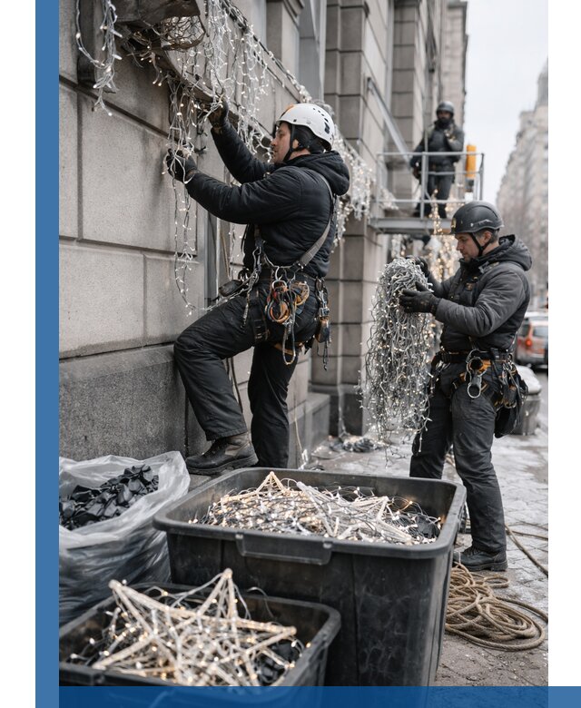 Демонтаж новогоднего оформления и гирлянд в Южноуральске