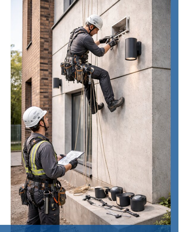 Монтаж фасадного освещения в Южноуральске от 2734 р. | ВЫСОТНИК-Жрк