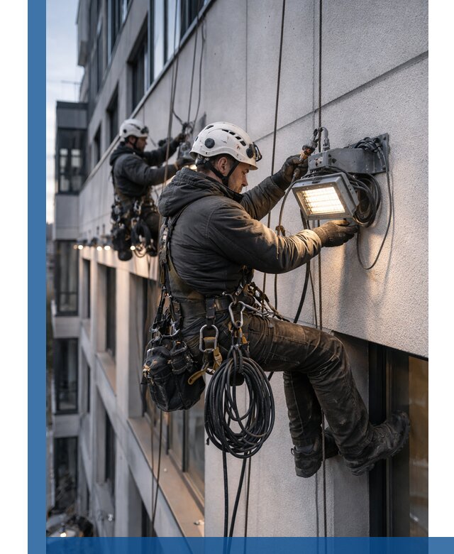 Монтаж фасадного освещения в Южноуральске установка и подключение