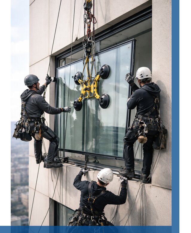 Монтаж стеклопакетов на высоте в Южноуральске от 3500 р. | ВЫСОТНИК-Жрк