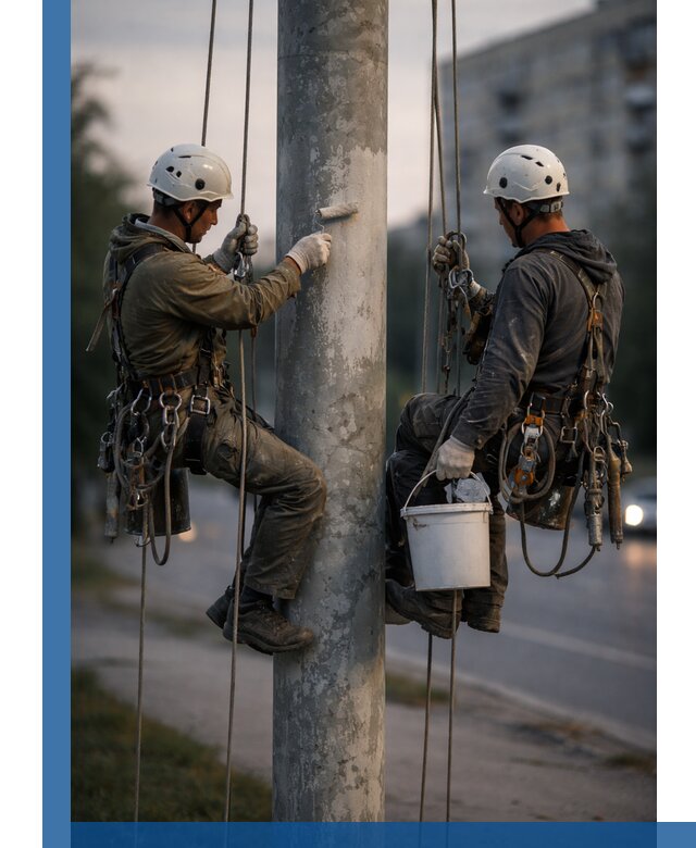 Покраска опор освещения и антикоррозийная защита в Южноуральске