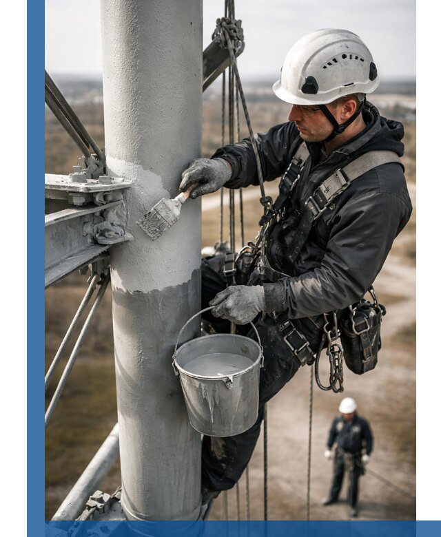 Покраска мачт связи в Южноуральске промышленными альпинистами