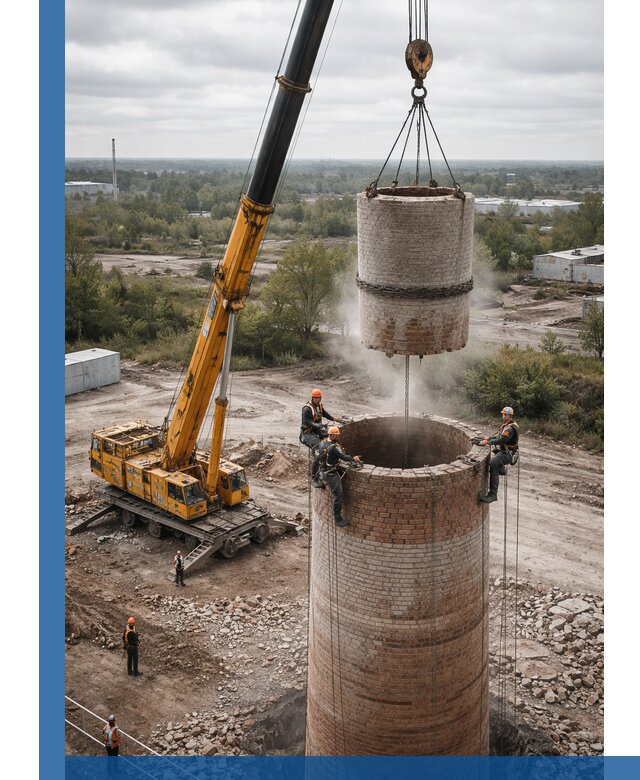 Демонтаж дымовой трубы в Южноуральске с гарантиями безопасности