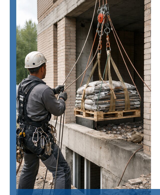 Подъем материалов на этаж веревками в Южноуральске оперативно