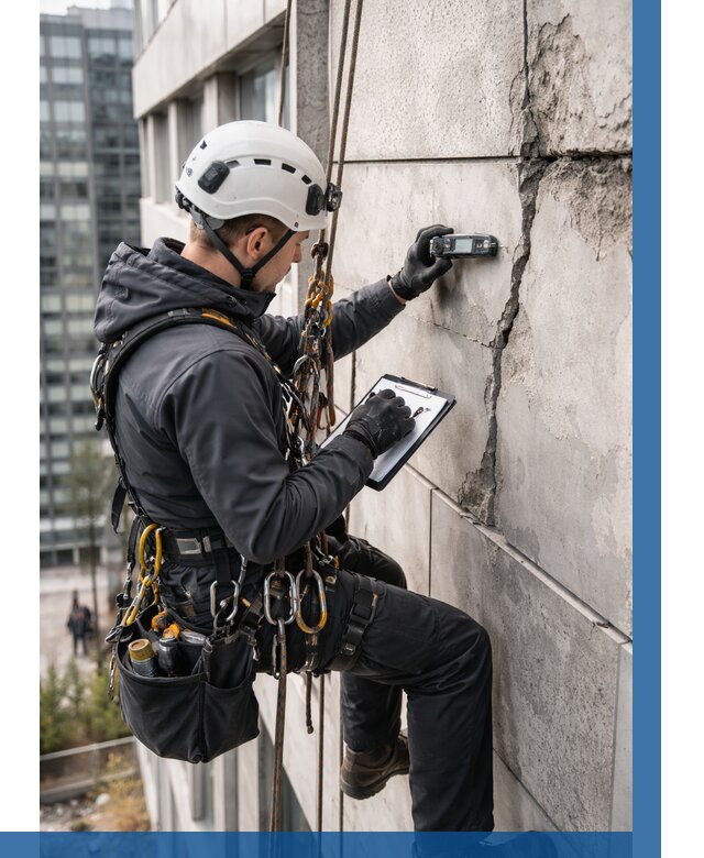 Обследование фасада альпинистами в Южноуральске от 131 р. | ВЫСОТНИК-Жрк