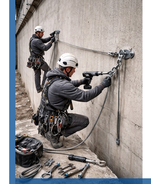 Монтаж анкерных линий высотной безопасности в Южноуральске